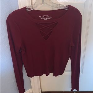 maroon long sleeve top